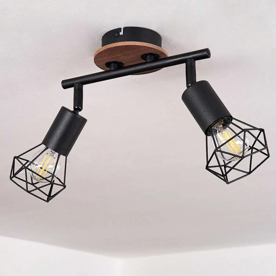 Plafonnier Baripada Bois Fonce, Noir, 2 Lumieres