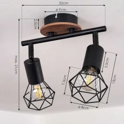 Plafonnier Baripada Bois Fonce, Noir, 2 Lumieres