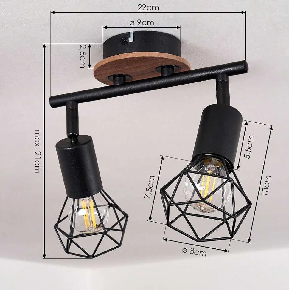 Plafonnier Baripada Bois Fonce, Noir, 2 Lumieres