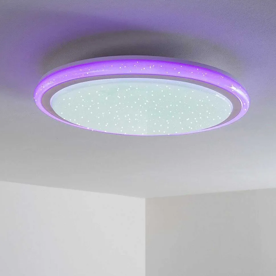 Plafonnier Bermeo Led Blanc, 2 Lumieres, Telecommandes, Changeur De Couleurs