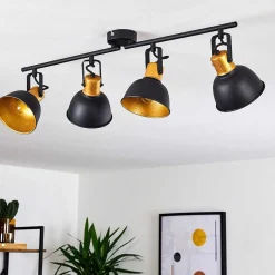 Plafonnier Blackburn Noir Dore, 4 Lumieres