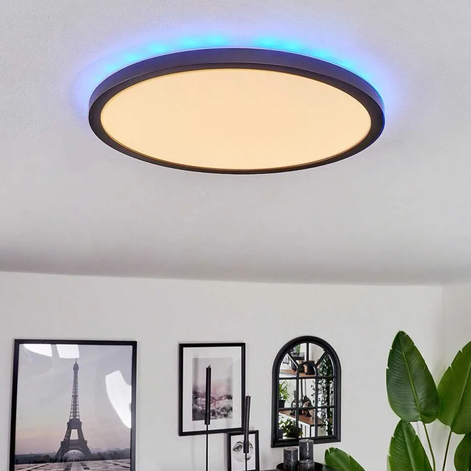 Plafonnier Boyero Led Noir, 2 Lumieres, Telecommandes, Changeur De Couleurs