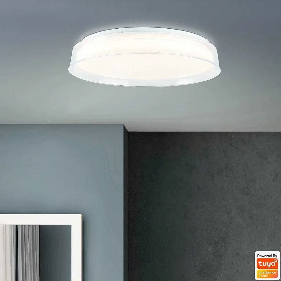 Plafonnier Brilliant Leanna Led Blanc, 1 Lumiere, Telecommandes, Changeur De Couleurs
