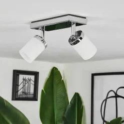 Plafonnier Cerejeiras Led Chrome, 2 Lumieres, Telecommandes, Changeur De Couleurs