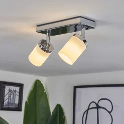 Plafonnier Cerejeiras Led Chrome, 2 Lumieres, Telecommandes, Changeur De Couleurs