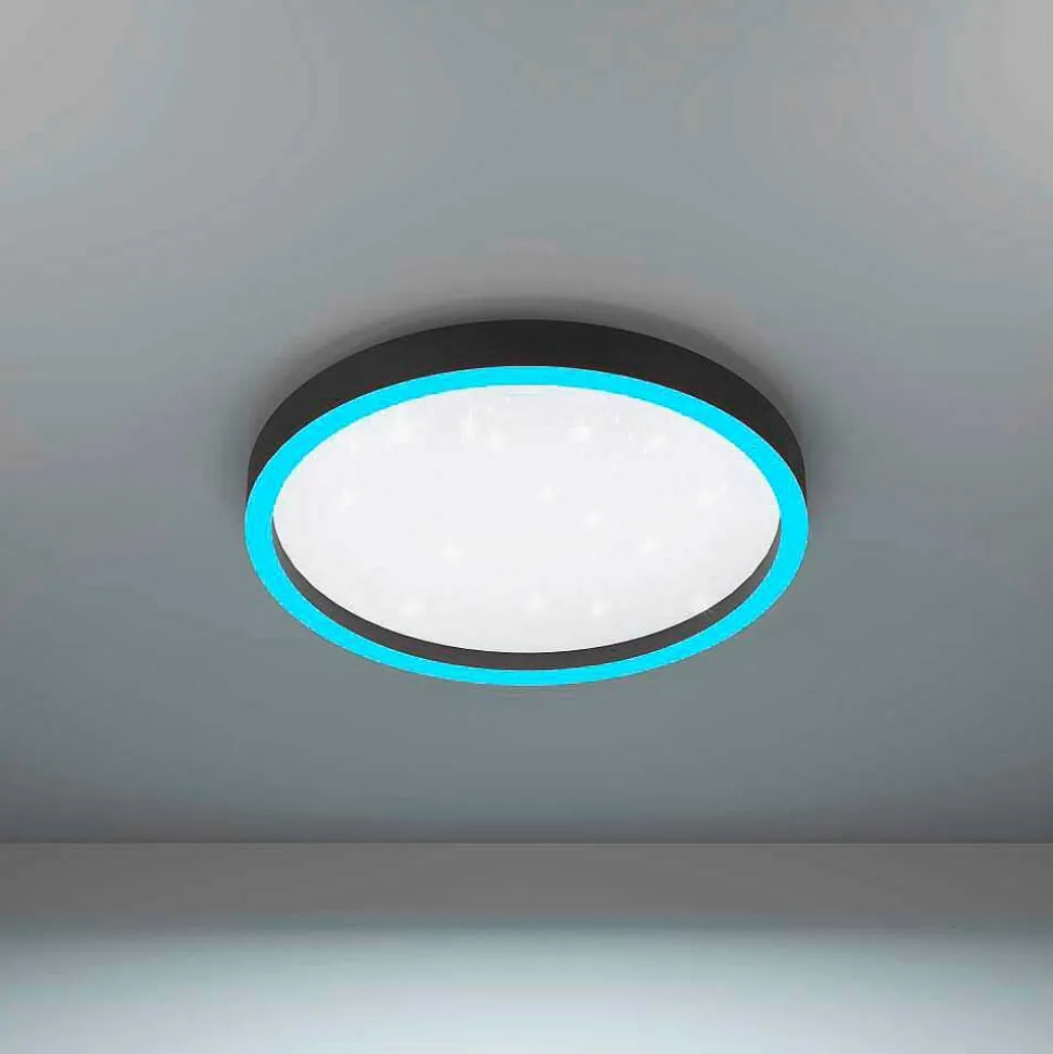Plafonnier Eglo Montemorelos-Z Led Noir, 1 Lumiere, Changeur De Couleurs