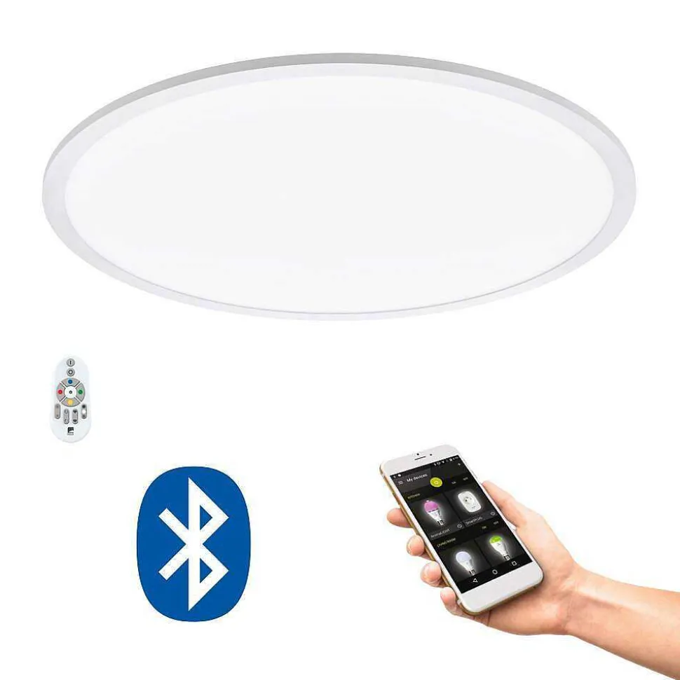 Plafonnier Eglo Sarsina-C Led Blanc, 1 Lumiere, Telecommandes, Changeur De Couleurs
