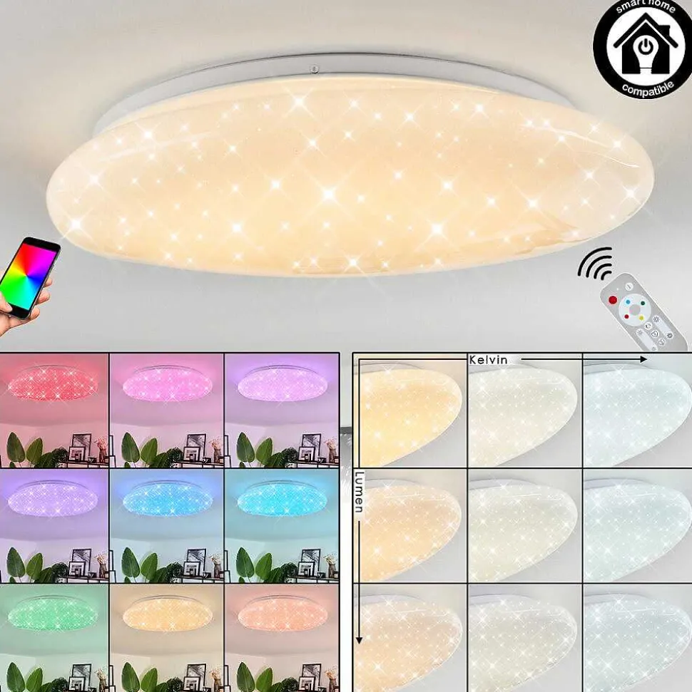 Plafonnier Esgos Led Blanc, 1 Lumiere, Telecommandes