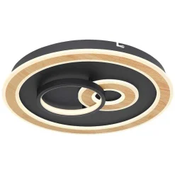 Plafonnier Globo Chessy Led Couleur Bois, Noir, Blanc, 1 Lumiere, Telecommandes