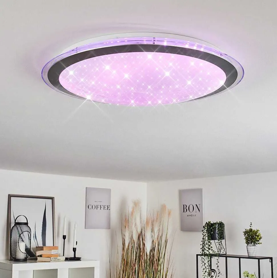 Plafonnier Gorgonta Led Blanc, 2 Lumieres, Telecommandes, Changeur De Couleurs