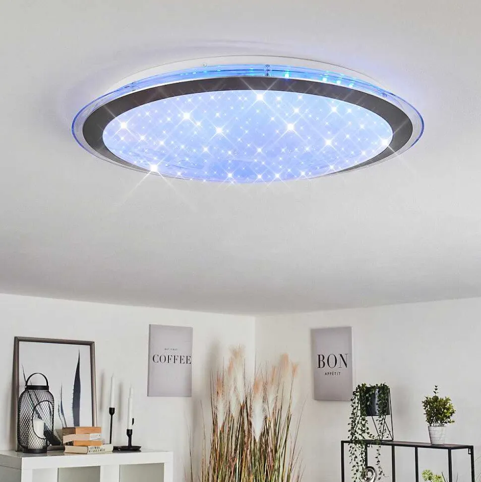 Plafonnier Gorgonta Led Blanc, 2 Lumieres, Telecommandes, Changeur De Couleurs