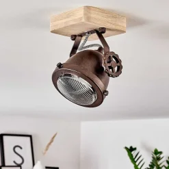 Plafonnier Herford Bois Clair, Cuivre, 1 Lumiere