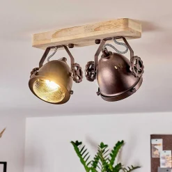 Plafonnier Herford Bois Clair, Cuivre, 2 Lumieres