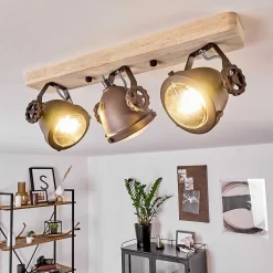 Plafonnier Herford Bois Clair, Cuivre, 3 Lumieres
