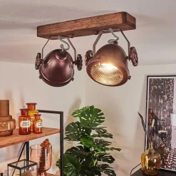 Plafonnier Herford Bois Fonce, Rouille, 2 Lumieres
