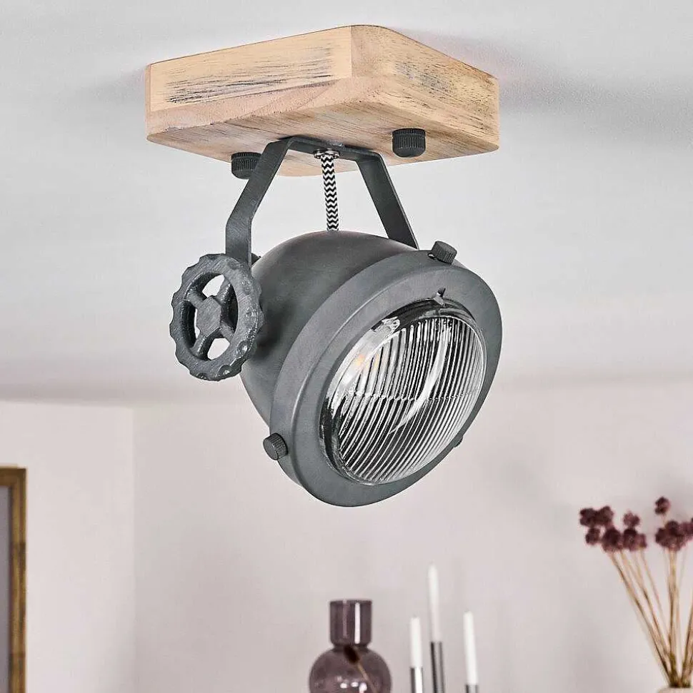 Plafonnier Herford Gris, Bois Clair, 1 Lumiere