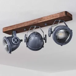 Plafonnier Herford Gris, Bois Fonce, 3 Lumieres