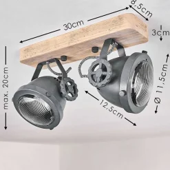 Plafonnier Herford Gris, Bois Clair, 2 Lumieres