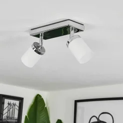 Plafonnier Idual Citrine Led Chrome, 2 Lumieres, Telecommandes, Changeur De Couleurs