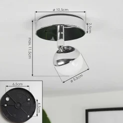 Plafonnier Idual Olivine Led Chrome, 1 Lumiere, Telecommandes, Changeur De Couleurs