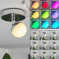 Plafonnier Idual Olivine Led Chrome, 1 Lumiere, Telecommandes, Changeur De Couleurs