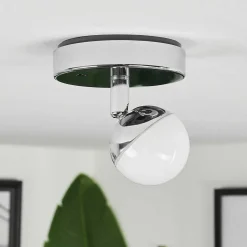 Plafonnier Idual Olivine Led Chrome, 1 Lumiere, Telecommandes, Changeur De Couleurs