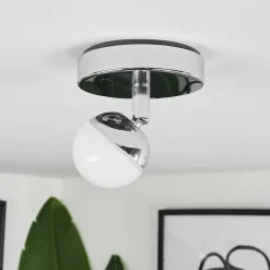 Plafonnier Idual Olivine Led Chrome, 1 Lumiere, Telecommandes, Changeur De Couleurs
