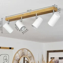Plafonnier Javel Brun, Chrome, Couleur Bois, 4 Lumieres