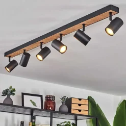 Plafonnier Javel Brun, Couleur Bois, Noir, 6 Lumieres
