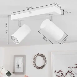 Plafonnier Javel Chrome, Blanc, 2 Lumieres