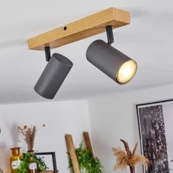 Plafonnier Javel Couleur Bois, Noir, 2 Lumieres