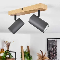 Plafonnier Javel Couleur Bois, Noir, 2 Lumieres