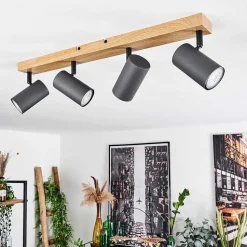 Plafonnier Javel Couleur Bois, Noir, 4 Lumieres