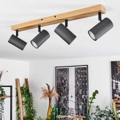 Plafonnier Javel Couleur Bois, Noir, 4 Lumieres