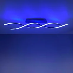Plafonnier Leuchten-Direkt Lolasmart-Swing Led Acier Brosse, 2 Lumieres, Telecommandes, Changeur De Couleurs