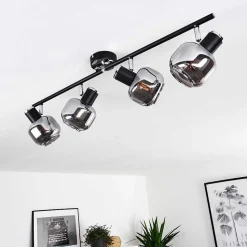 Plafonnier Lexington Chrome, Noir, 4 Lumieres