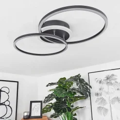 Plafonnier Lithgow Led Noir, 2 Lumieres, Telecommandes, Changeur De Couleurs