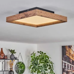 Plafonnier Longvic Led Brun, Couleur Bois, Noir, 1 Lumiere