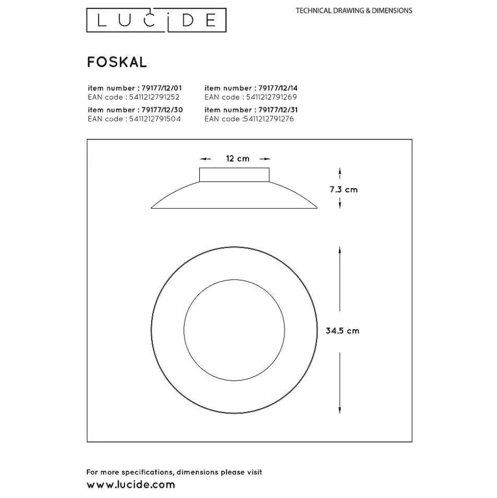 Plafonnier Lucide Foskal Led Blanc, 1 Lumiere