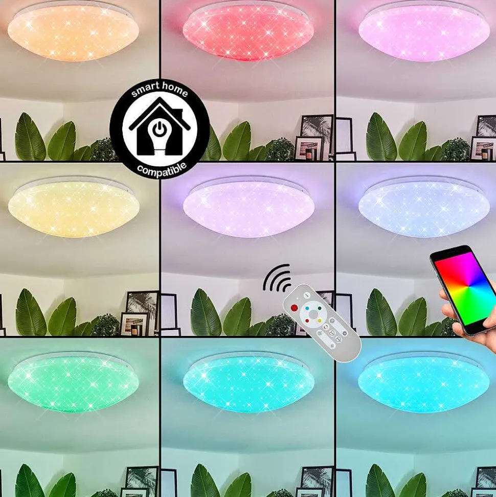 Plafonnier Melres Led Blanc, 1 Lumiere, Telecommandes