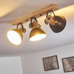 Plafonnier Orny Anthracite, Bois Clair, 3 Lumieres