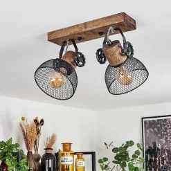 Plafonnier Orny Bois Fonce, Noir, 2 Lumieres