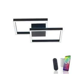 Plafonnier Paul Neuhaus Q-Marko Led Noir, 1 Lumiere, Telecommandes, Changeur De Couleurs