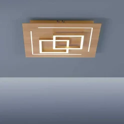 Plafonnier Paul Neuhaus Q-Linea Led Bois Clair, 4 Lumieres, Telecommandes