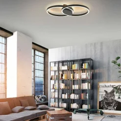 Plafonnier Paul Neuhaus Q-Marko Led Noir, 1 Lumiere, Telecommandes, Changeur De Couleurs