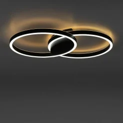 Plafonnier Paul Neuhaus Q-Marko Led Noir, 1 Lumiere, Telecommandes, Changeur De Couleurs
