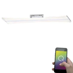 Plafonnier Paul Neuhaus Q-Riller Led Chrome, 2 Lumieres, Telecommandes, Changeur De Couleurs