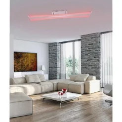 Plafonnier Paul Neuhaus Q-Riller Led Chrome, 2 Lumieres, Telecommandes, Changeur De Couleurs