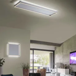 Plafonnier Paul-Neuhaus Q-Kaan Led Acier Brosse, 2 Lumieres, Telecommandes