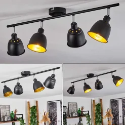 Plafonnier Pistrino Chrome, Noir, 4 Lumieres
